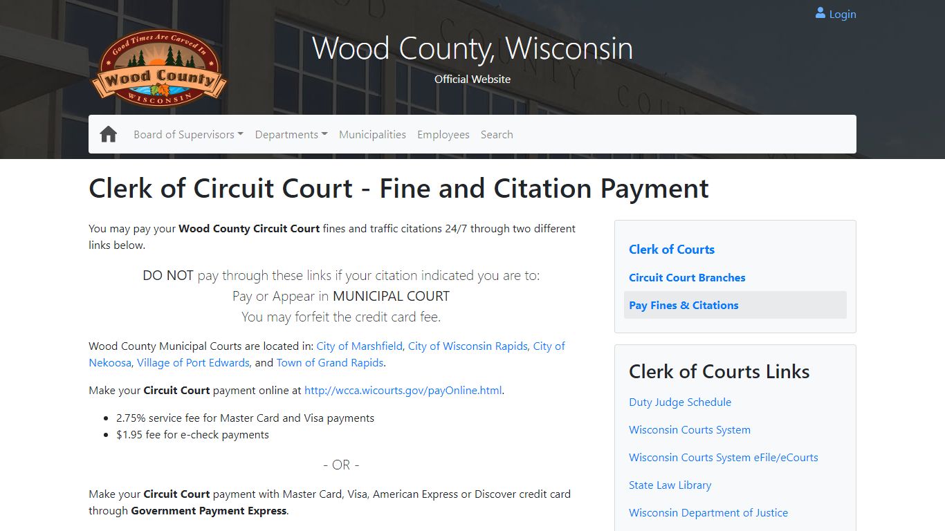 Clerk of Circuit Court - Fine and Citation Payment - Wood County, Wisconsin