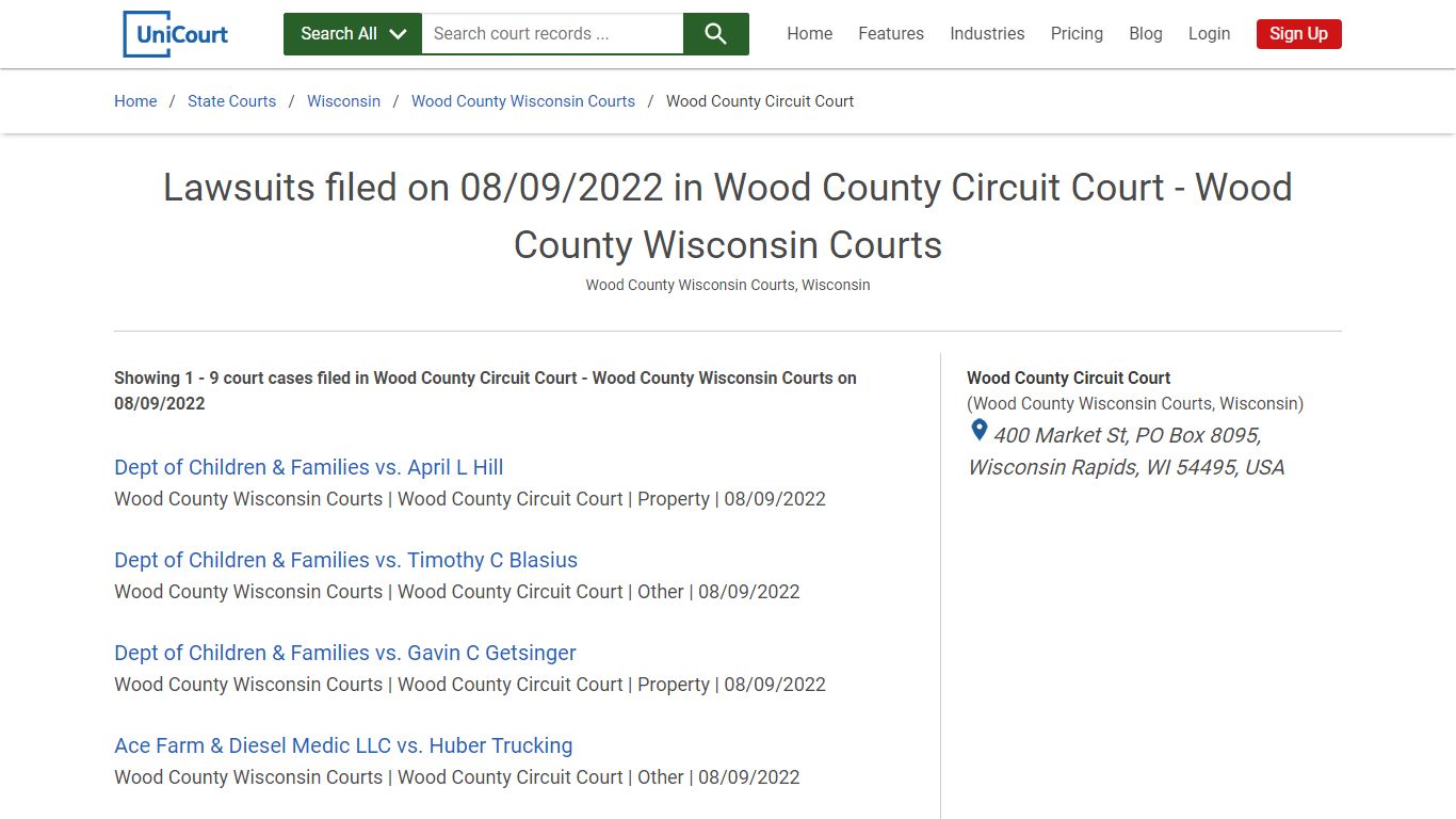 Lawsuits filed on 08/09/2022 in Wood County Circuit Court - Wood County ...